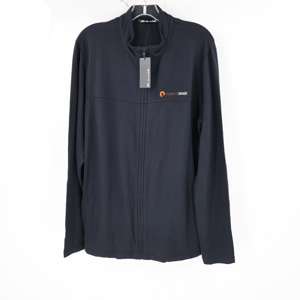 NEW Travis mathew Jacket Mens medium Newport Full Zip Fleece Black Stretch Rayon